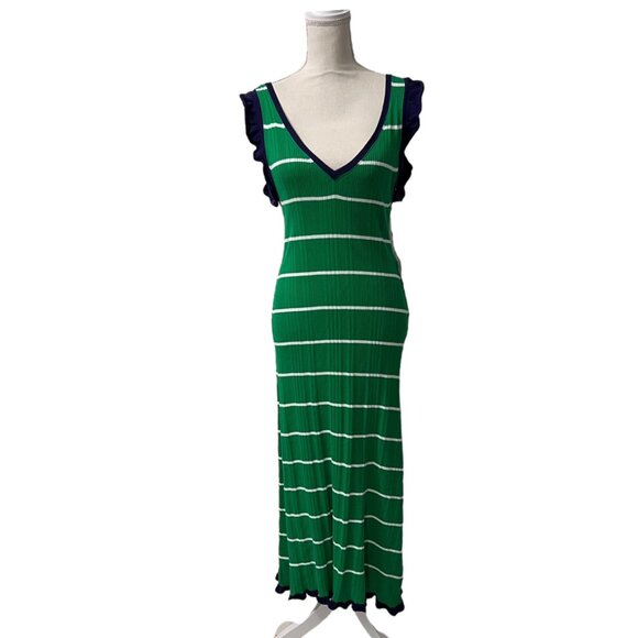 Anthropologie Daily Practice Rosie Long Green Striped Midi Dress‎ NWT L - Picture 3 of 9